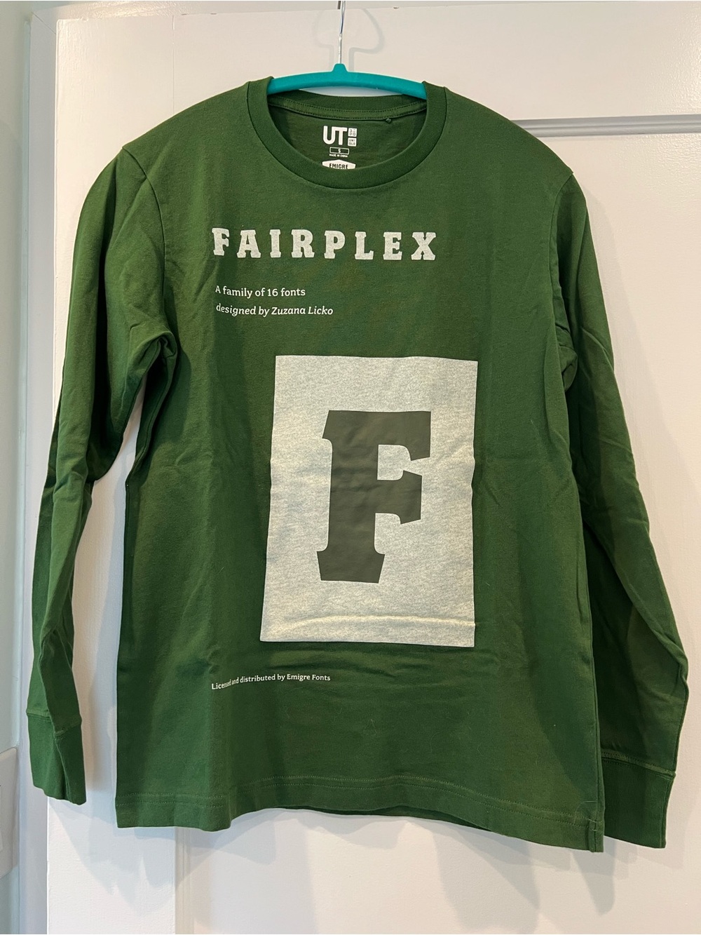 Brand-new Emigre Fonts Fairplex long-sleeve tee, unisex size S
